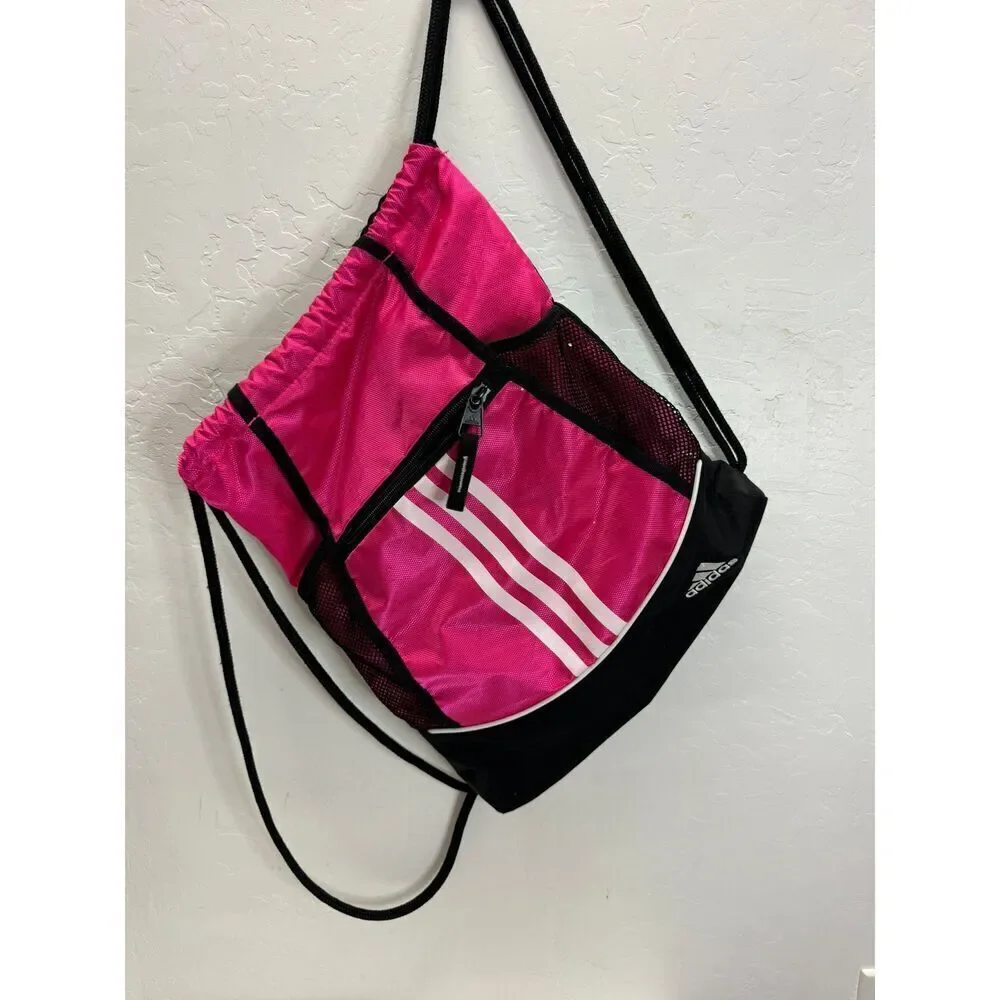 Adidas Pink‎ Black Alliance II Sackpack Drawstring Bag Backpack With Pockets